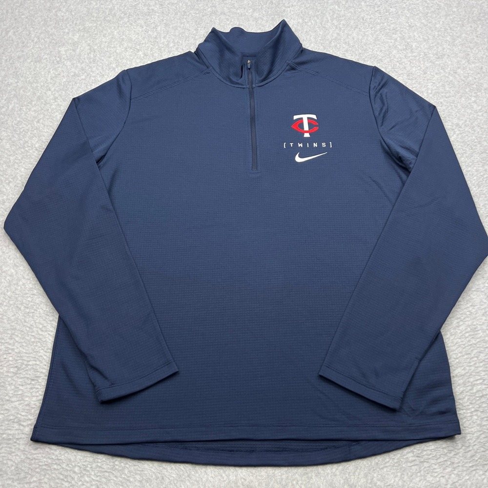 Minnesota Twins Nike Pullover Mens XL Navy Blue MLB Dri-FIT‎ 1/4 Zip Waffle Knit